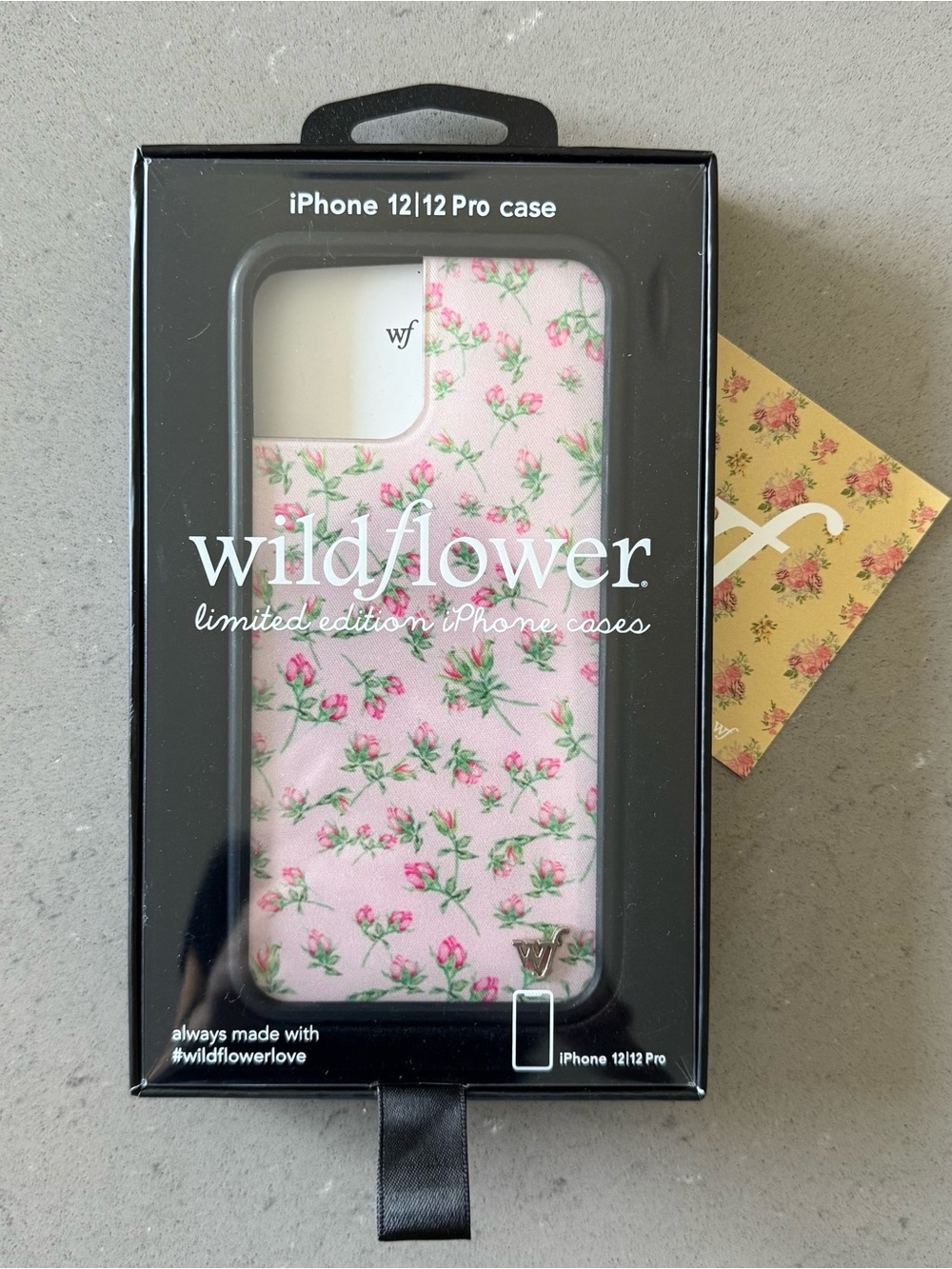 Wildflower Pink Floral iPhone 12/12 Pro Case - Rosebud Print with WF sticker